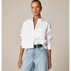 J.Crew Étienne Cropped Button-up Shirt Womens XS White Cotton Poplin Long Sleeve